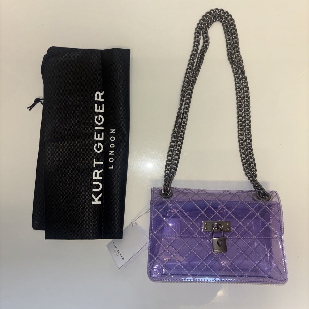 KURT GEIGER Purple Lilac Mini Braxton Vinyl Handbag Purse Adjust Strap NEW NWT